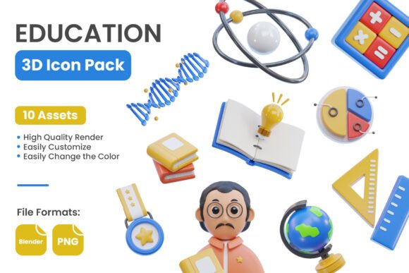Elevate Your Designs with Education 3D Icons