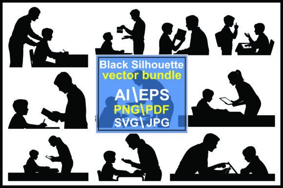 Silhouettes of Adults Teaching Children: A Versatile Visual Resource for Educators and Designers
