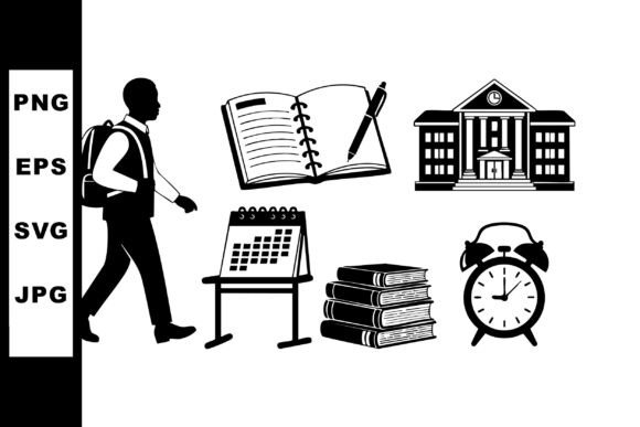 Student Walking with Backpack and School: A Minimalist Visual Asset for Education Projects