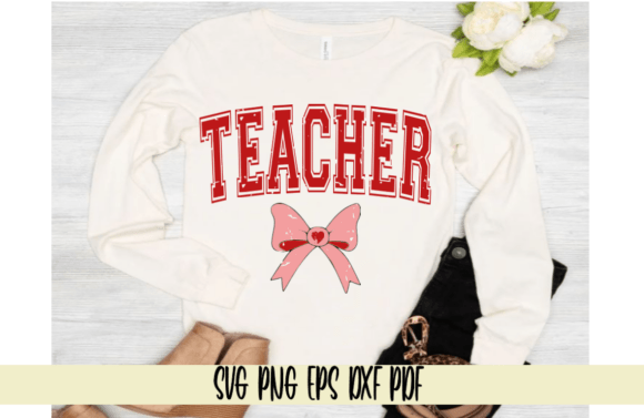 Teacher Heart Bow Valentine's Day Design