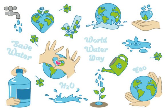World Water Day Eco Vector Set